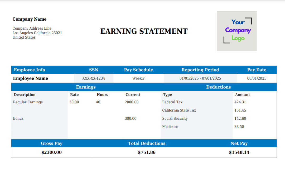paystub with logo
